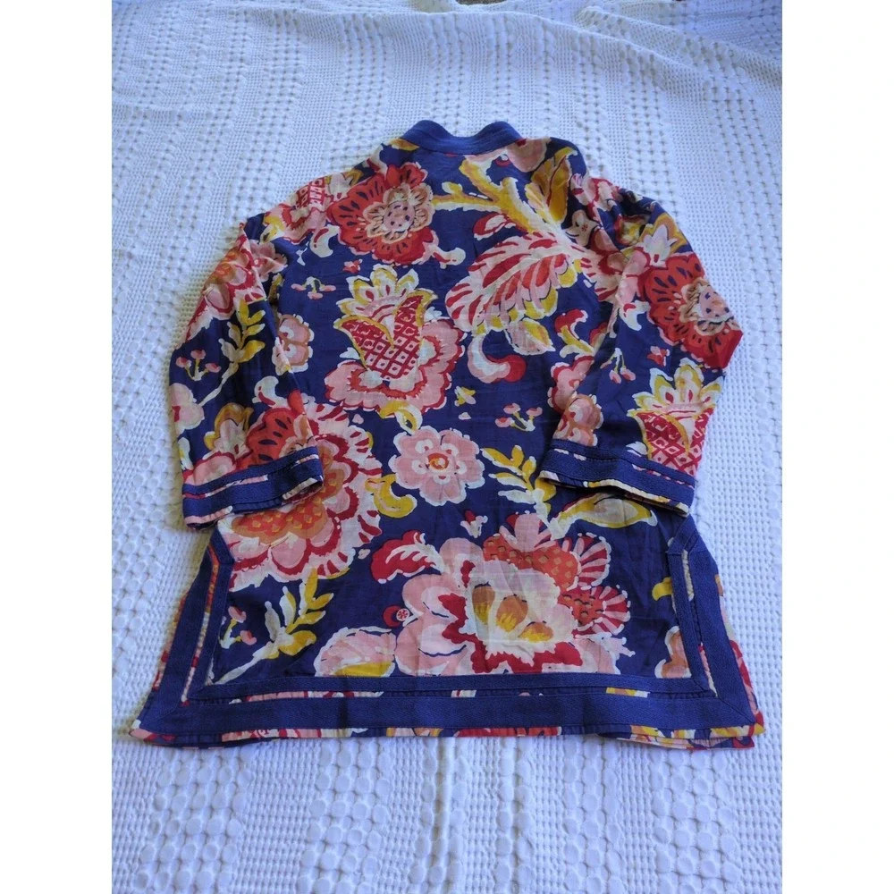Tory Burch Wildflower Print Floral Tunic Multicolor Size 6 Side Zip Pullover